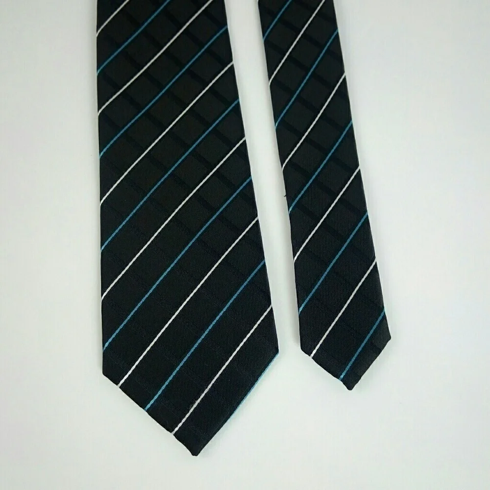 Alfani Skinny Black White Blue Striped Tie